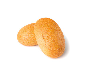 Two Round Brown Buns Isolated on White Background