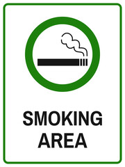 Poster with sign and text 'Smoking area'. Smoking area sign isolated on white background.