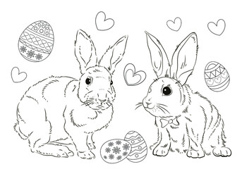 Easter. Linear rabbit image. Vector image, isolated. Coloring for children.
