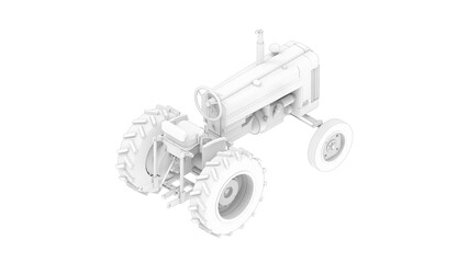 3D rendering of a vintage tractor vehicle agriculture machine is
