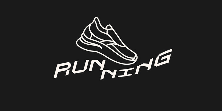 Modern emblem with the inscription sports running and images of sneaker. Vector illustration