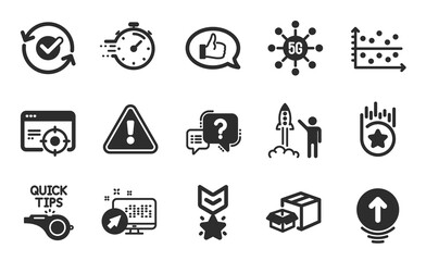 Feedback, Winner medal and Timer icons simple set. Question mark, Swipe up and Dot plot signs. Loyalty star, Packing boxes and Seo targeting symbols. Flat icons set. Vector