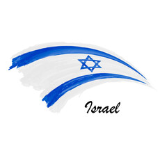 Watercolor painting flag of Israel. Brush stroke illustration