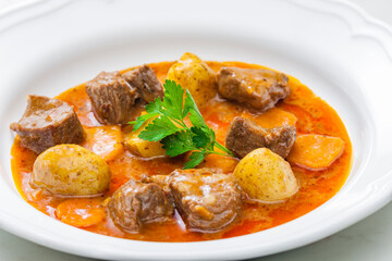 beef goulash soup with potatoes