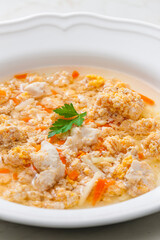 fish soup with fish eggs and vegetables