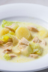 creamy leek soup with chicken meat