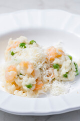 Italian risotto with shrimps and green peas