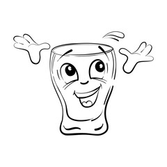 Vodka shot glass - a fun character, in the style of a sketch. The vector is isolated on a white background.