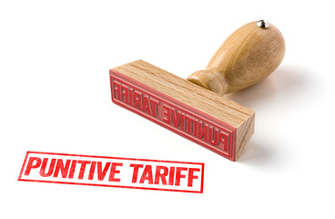 A rubber stamp on a white background - Punitive tariff