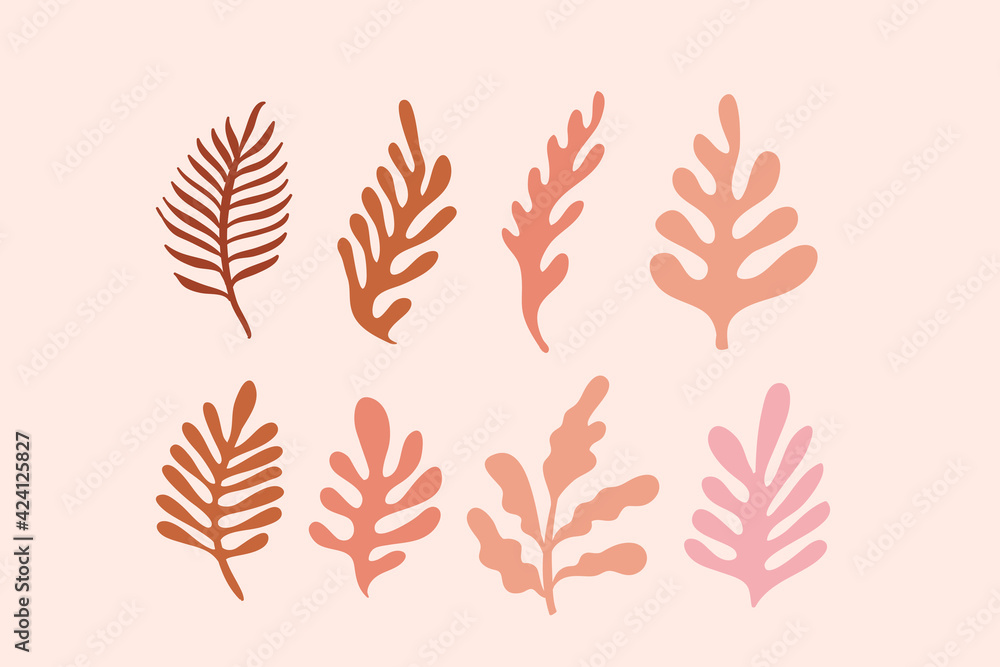 Poster vector logo design template in simple minimal style with hand-drawn leaves - abstract emblems for or