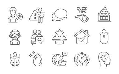 Idea head, Support and Winner podium line icons set. Ice cream, Swipe up and Communication signs. Person idea, Gluten free and Timer symbols. Water drop, Messenger and Tutorials. Vector