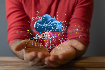 Cloud technology. Polygonal wireframe art looks like constellation