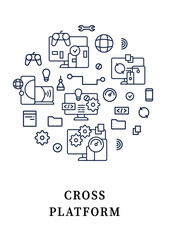 Cross platform circle poster. Hardware platform,Programming environment. Security. Digitalization concept. Isolated vector template