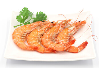 Fresh shrimp isolated on white background seafood tiger prawn