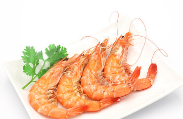 Fresh shrimp isolated on white background seafood tiger prawn