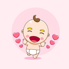 Cartoon illustration of cute baby boy character posing love finger