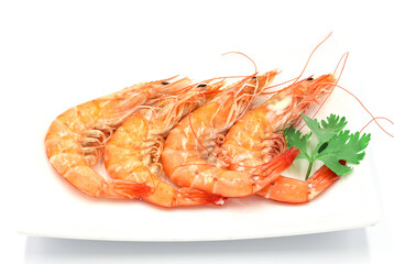 Fresh shrimp isolated on white background seafood tiger prawn