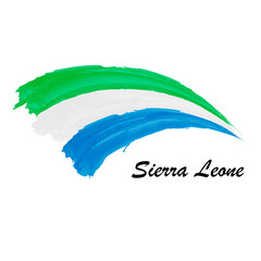 Watercolor painting flag of Sierra Leone. Brush stroke illustration