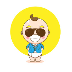 Cartoon illustration of cute cool baby boy character with formal suit