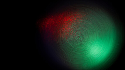 green and red light particles in a circular rotation