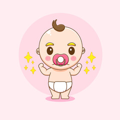 Cartoon illustration of cute strong baby boy character