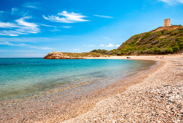 Sardegna, splendida spiaggia di Su Portu, Chia,  a Domus de Maria, Italia