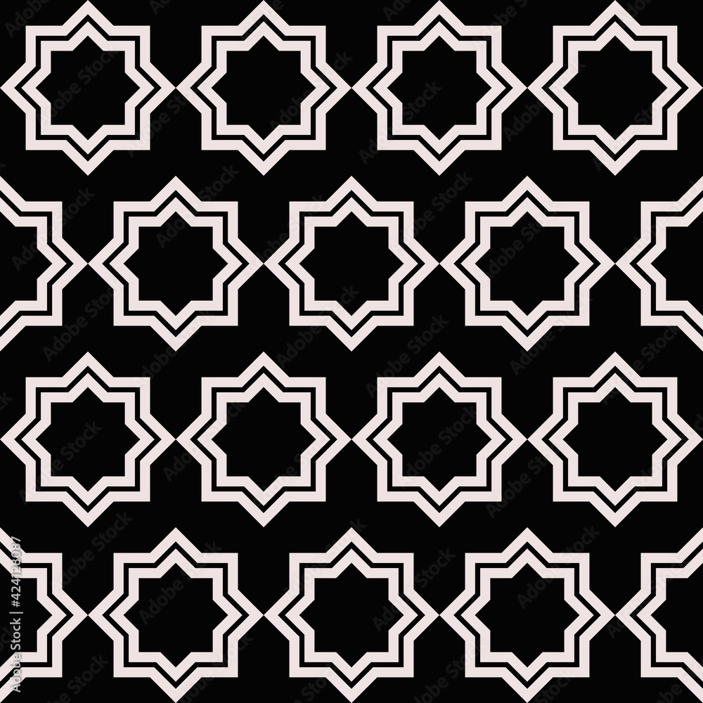 Poster black and white color pattern. vector octagrams pattern. monochrome octagram pattern.