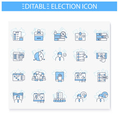 Election line icons set. Voting form, ballot or checklist with check mark. Choice, vote concept. Democracy. Parliamentary or presidential elections. Isolated vector illustrations. Editable stroke