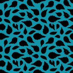 Seamless pattern black Oak leaves collection. nature scandinavian style background. Nursery decor trend of the season, silhouette on blue. Can be used for Gift wrap fabrics wallpapers. Vector