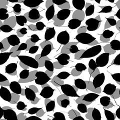 Seamless pattern black gray white leaves silhouette collection. nature scandinavian style background. decor trend of the season. Can be used for Gift wrap fabrics wallpapers. Vector