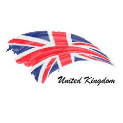 Watercolor painting flag of United Kingdom. Brush stroke illustration