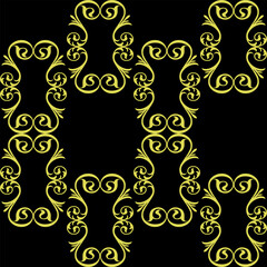 Yellow ornament on a black background. Seamless patterns.