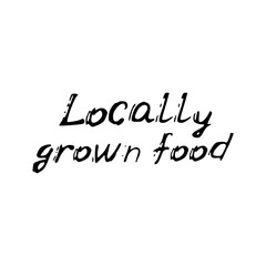 Fototapeta premium Locally grown food, Card banner template, black text on white background. design, copy space, food packaging. Vector