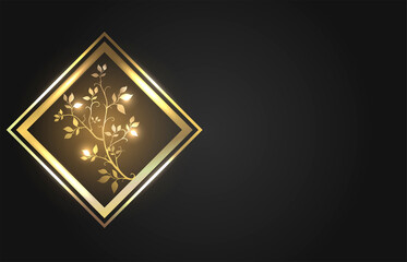 Luxurious abstract design. Golden glowing ornament on a dark background.