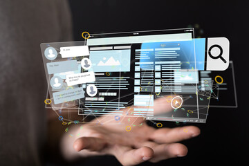 Interface web application in hand 3d