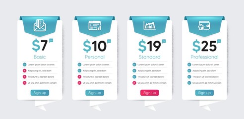 Included icon as Loyalty program, Web report, Infographic graph signs. Price table template, business plan chart. Finance icons set. Credit card flat icons. Vector