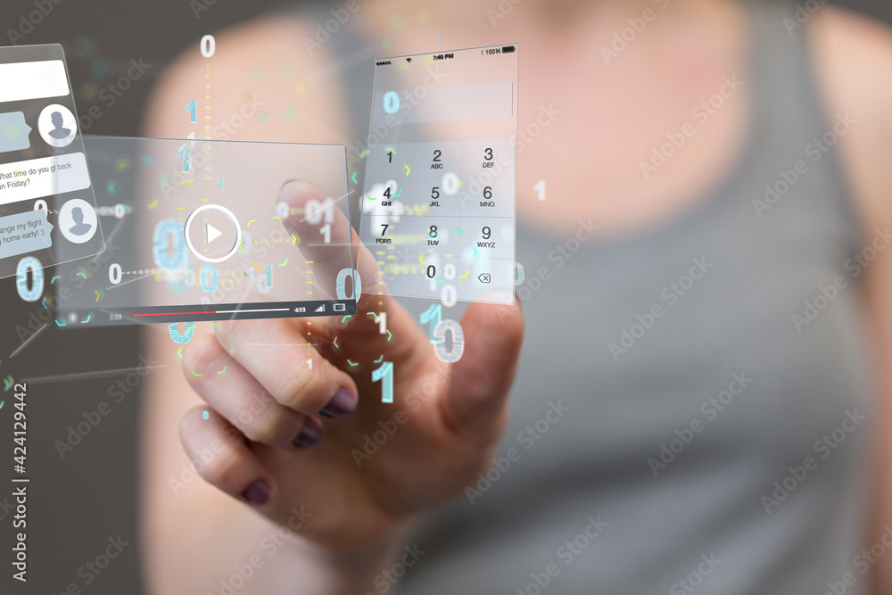 Aufkleber web develop interface web application in hand