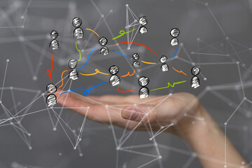 Abstract network of physical devices on the Internet using a network connection with statistics numbers 3d illustration