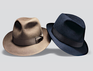 Elegant hats for man for all seasons. Studio shoot.
