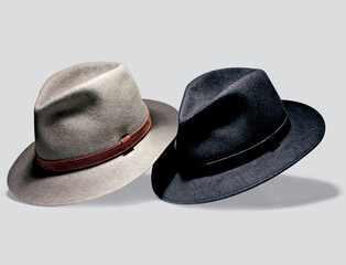 Elegant hats for man for all seasons. Studio shoot.