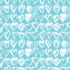Seamless pattern blue white heart brush strokes lines design, abstract simple scandinavian style background grunge texture. trend of the season. Can be used for Gift wrap fabrics, wallpapers. Vector