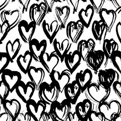 Seamless pattern black white heart brush strokes lines design, abstract simple scandinavian style background grunge texture. trend of the season. Can be used for Gift wrap fabrics, wallpapers. Vector - 424129899