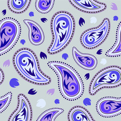 Vector seamless paisley lilac floral unusual geometric patterns on light background