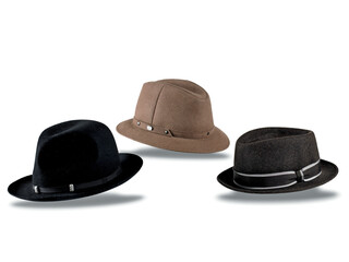Elegant hats for man for all seasons. Studio shoot.