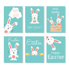 Easter greeting cards collection . Easter cards with bunny, easter egg. Vector illustration.