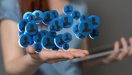 videoconference group of people talking in social network.Abstract technology group and data