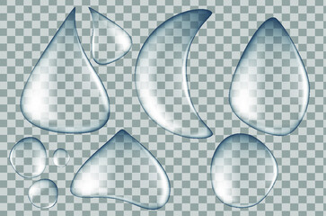 Realistic clear water drops vector illustration. Transparent water drops vector.