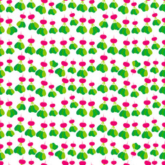 Seamless pattern with pink radish with green leaves, isolated on white background trend of the season. Can be used for Gift wrap fabrics, wallpapers, food packaging. Vector