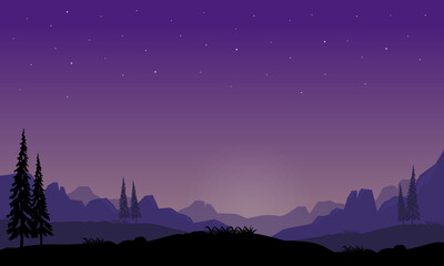 A very beautiful panorama of the night sky with extraordinary natural views from the edge of the city. Vector illustration