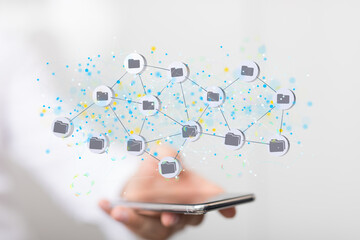 Artificial Intelligence Cloud technology. Integrated digital web concept background